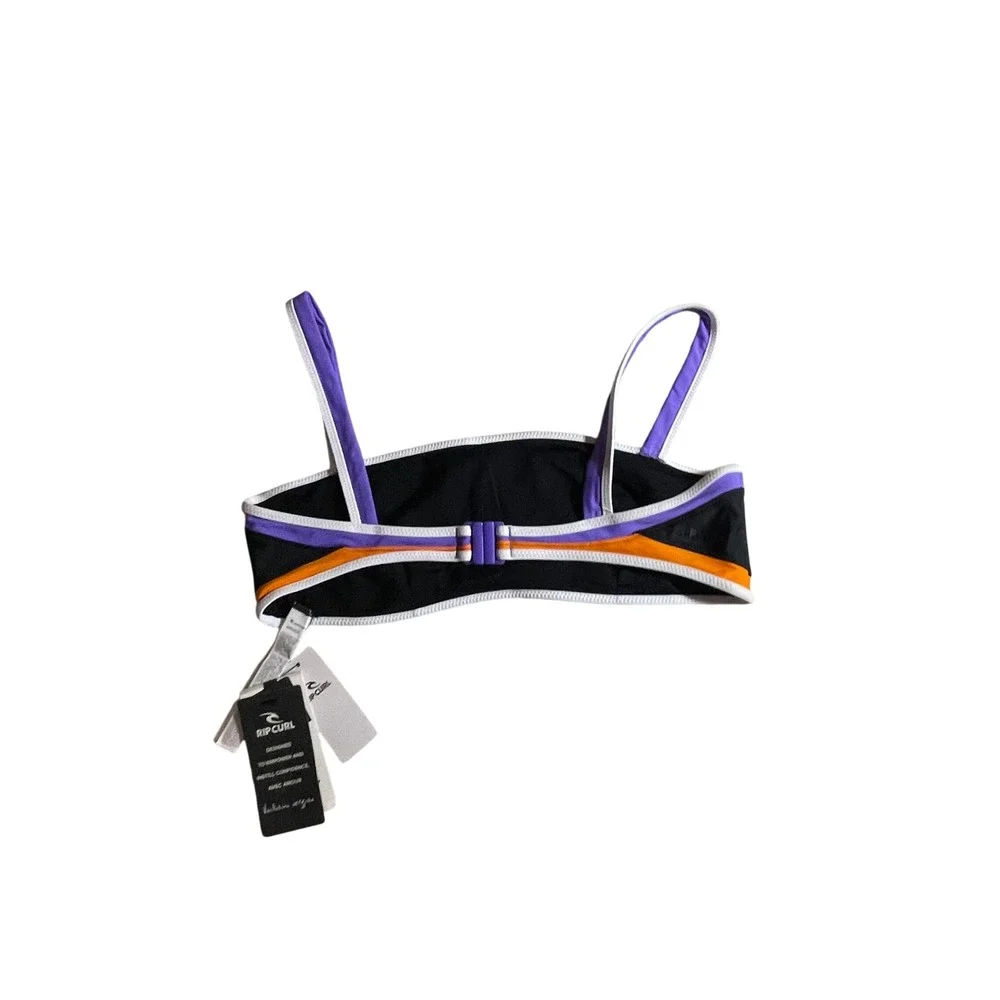 Rip Curl Women Black Purple Orange Colorblock Bandeau Bikini‎ Top Medium NWT